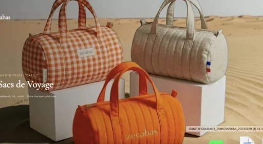 Sacs de voyage polochon ZeCabas en vichy, naturel et orange