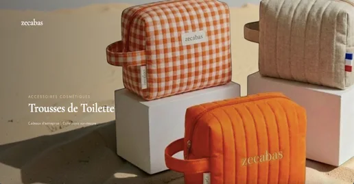 Trousses de toilette matelassées ZeCabas en vichy, naturel et orange